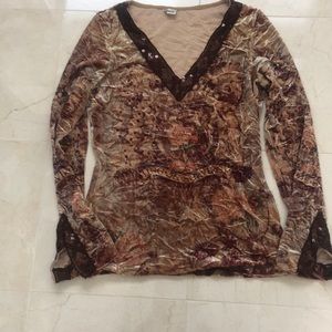 Beautiful Chocolate Brown Velvet Top With Sequin Detail, Size M